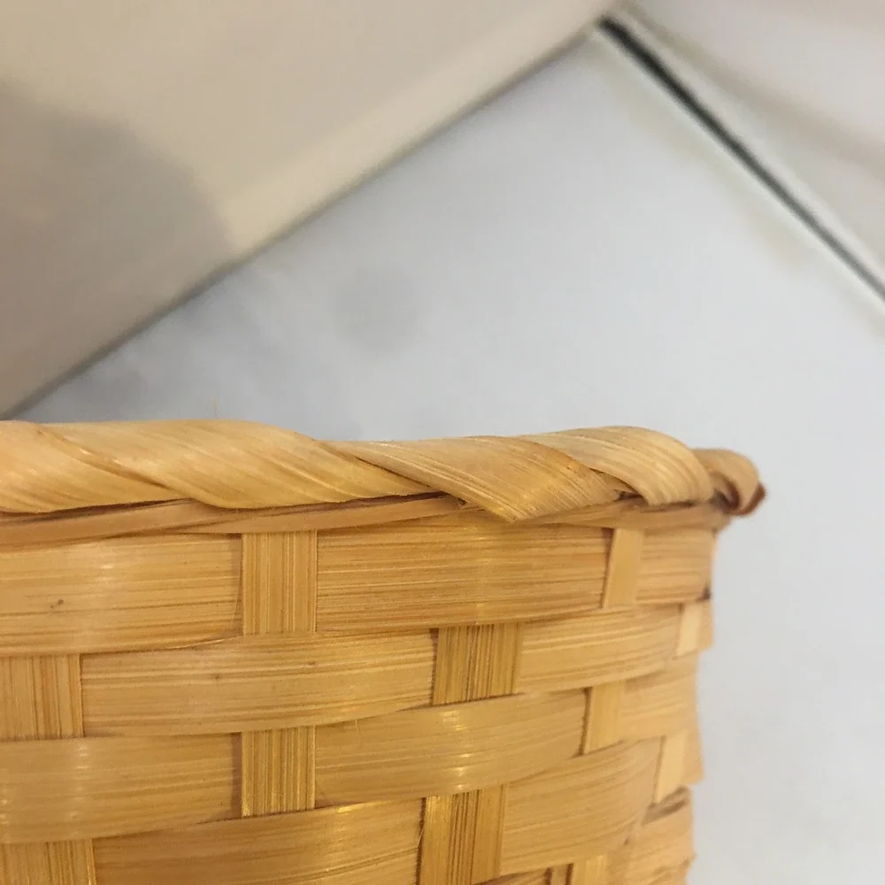 Woven Bamboo Basket Medium Natural Tan Round Decorative Storage Cottagecore